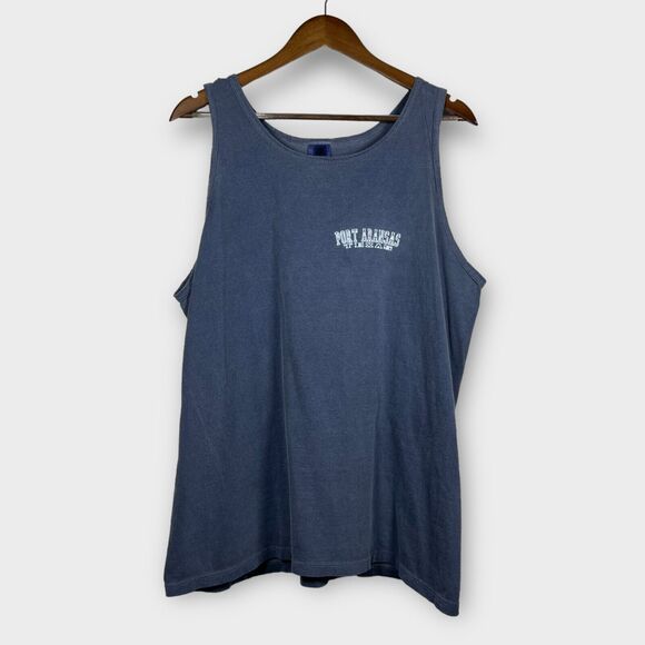 Texas Flag Port Aransas Texas Men's Large Heather Blue Ring Spun Cotton Tank Top - Picture 3 of 10